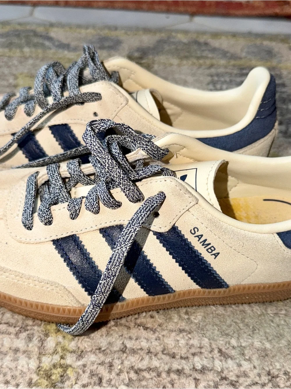 adidas Samba Suede Sneakers in Beige with Navy Stripes